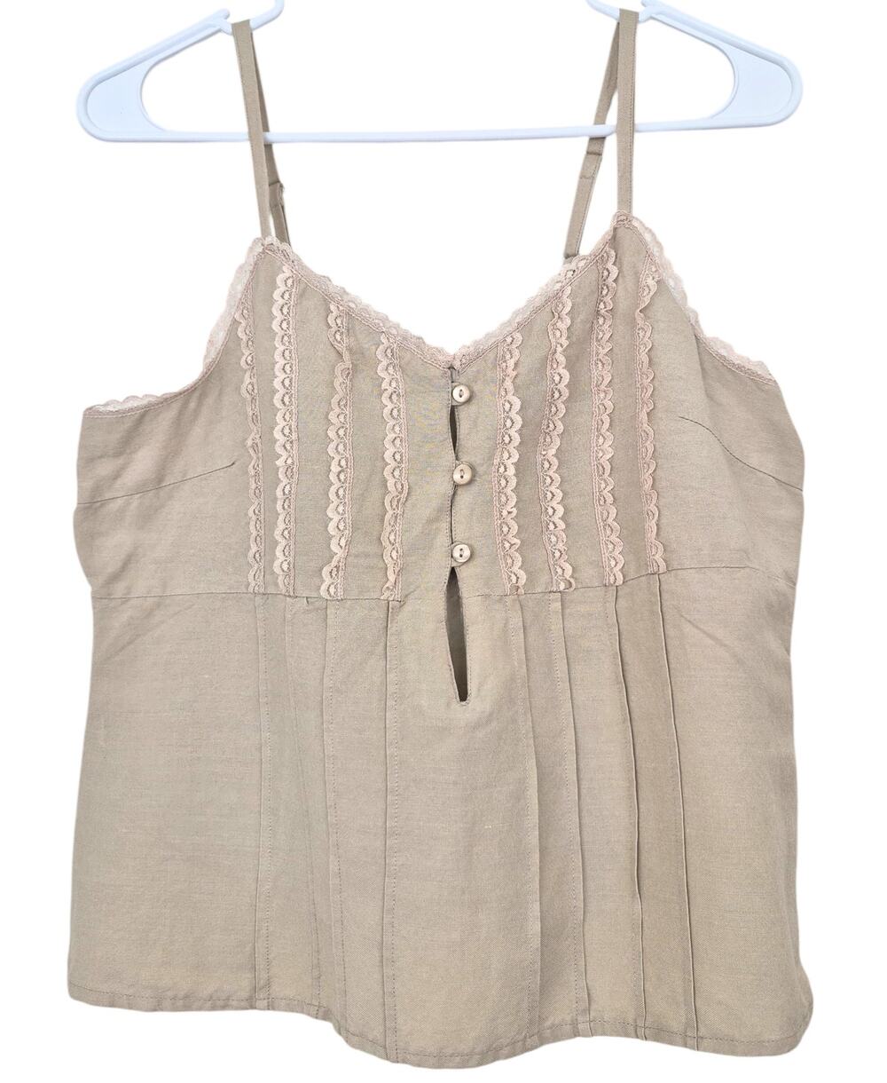 Vintage Sherry Taylor Y2K Babydoll Cami Top Size M Lace Festival Neutral